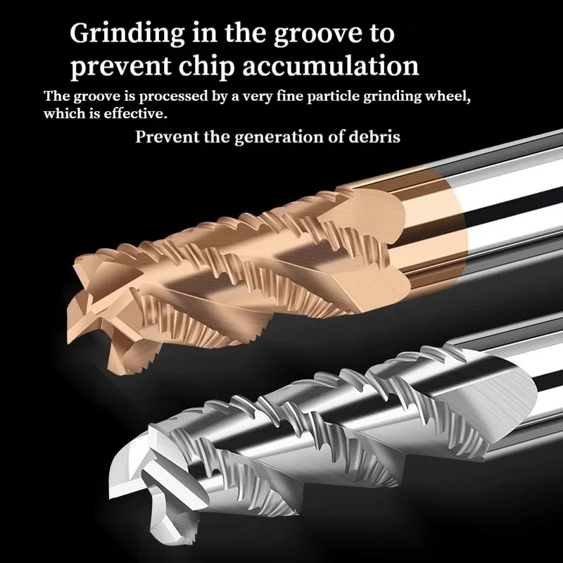 CNC Tungsten Steel Rough Skin Milling Cutter HRC55 4-Edge End Milling Cutter for Steel, Extended Coated Corrugated Rough Milling