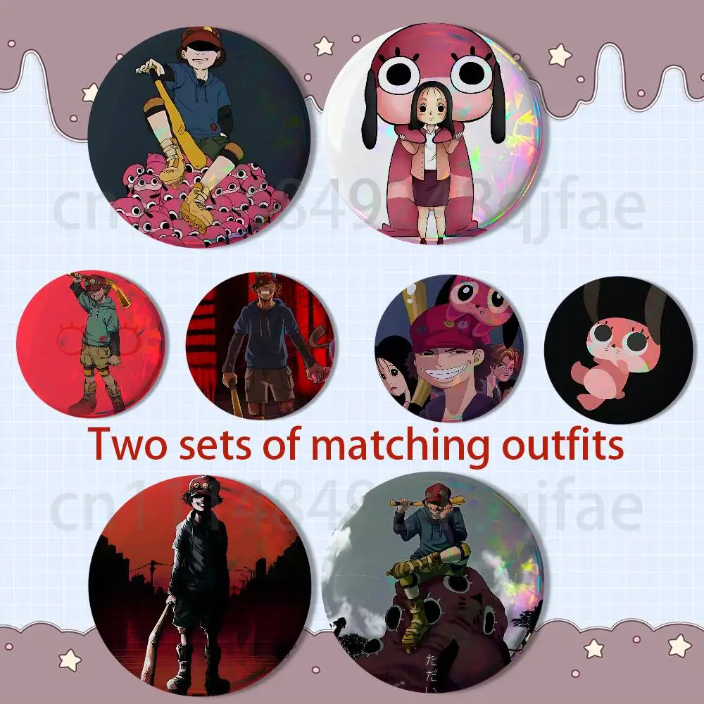 

Lil Slugger Paranoia Agent 2 piece set Pins Creativity Printed Pictures Text Metal Lapel Badges Brooches Jewelry Gift