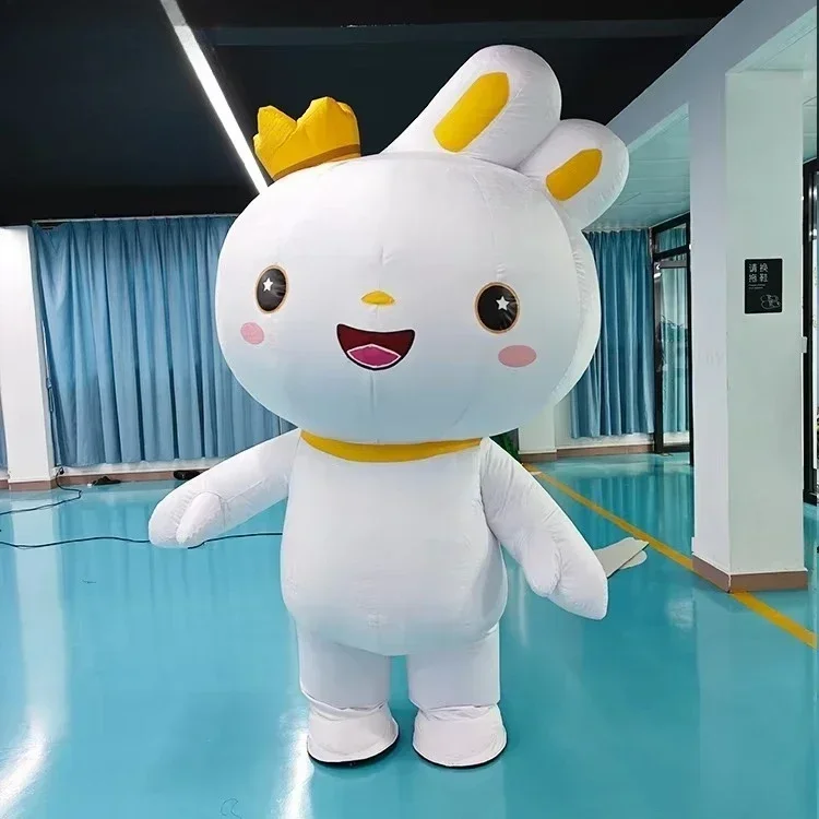 

Inflatable Yellow Crown Cartoon Rabbit Mascot Costume Parade Costume Stage Performance Easter Advertising Event No Battery
