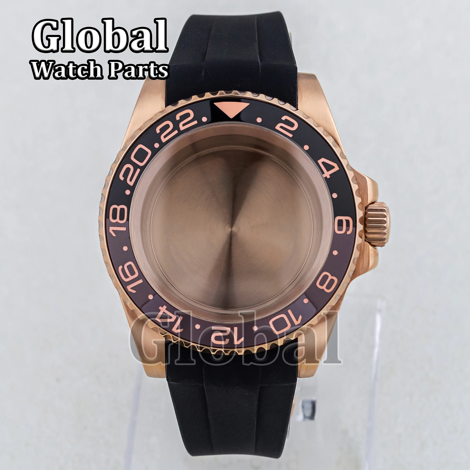 

Rose Gold Watch Case for SUB GMT High Quality Rubber Strap Solid Bottom Sapphire Glass Ceramic Bezel Fit NH35 NH36 Movement