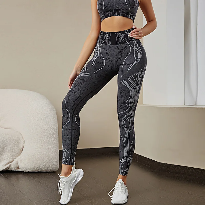 Women Gym Print Seamless Leggings Nylon Stretch Yoga Pants Sports Sets Fitness Mallas Gymoutfit Leggin Bra shorts Suits