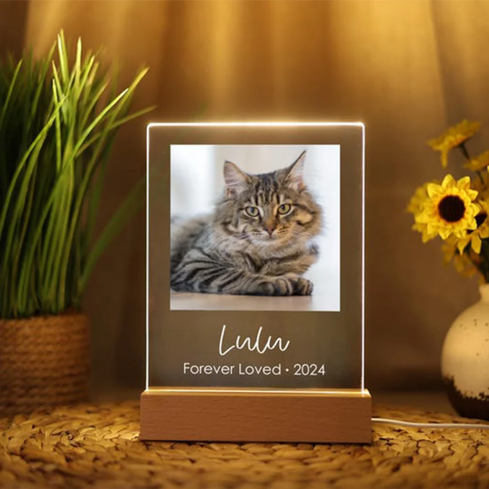 Lámpara Nocturna Personalizable con Foto de Mascota, Placa Conmemorativa de Crecimiento de Mascota, Marco con Imagen de Mascota, Adorno para Grabar Momentos Preciosos