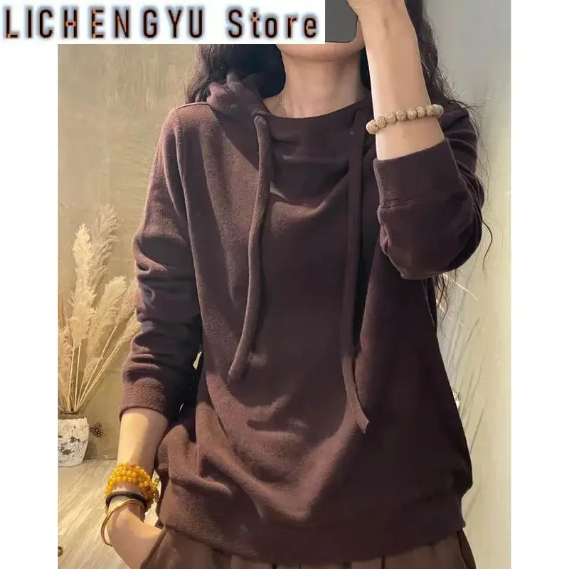

Fashion hooded Spliced Solid Color All-match Hoodies Female Clothing Autumn New Oversized Casual Tops Commute Sweatshirts