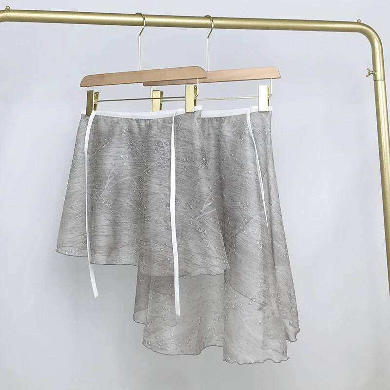 

Балетная юбка, серая танцевальная юбка с принтом ветвей, гимнастическая тренировочная юбка, женская одежда для взрослых, лирическая юбка