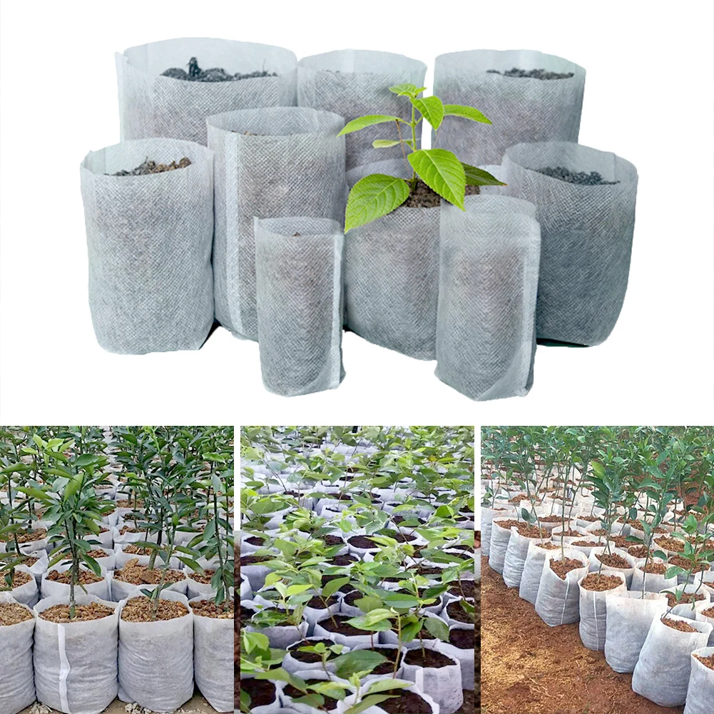 100Pcs Eco-Friendly Non-woven Seedling Pots Nursery Different Sizes Plant Grow Bags Fabric Pouch Planting Fabric Biodegradable