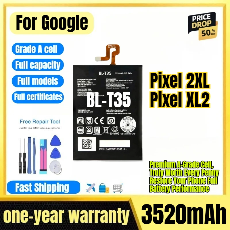 BL-T35 for Google Pixel 2XL /Pixel XL2 Phone Battery 0 Cycle High Capacity Battery Replacement Bateria Grade A Cell with Tools