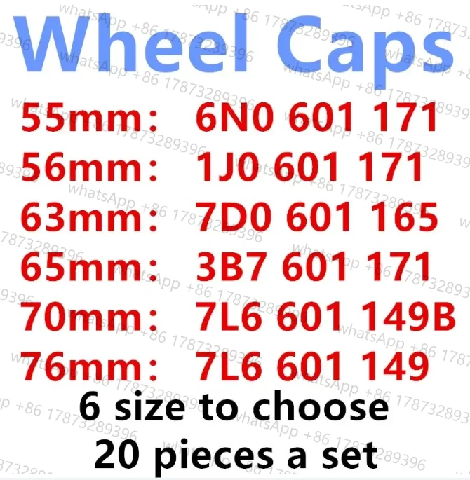 20 piezas 6N0601171 1j0601171 3B7601171 7L6601149 7L6601149B 7D0601165 7M7601165 65mm tapa central de rueda de coche