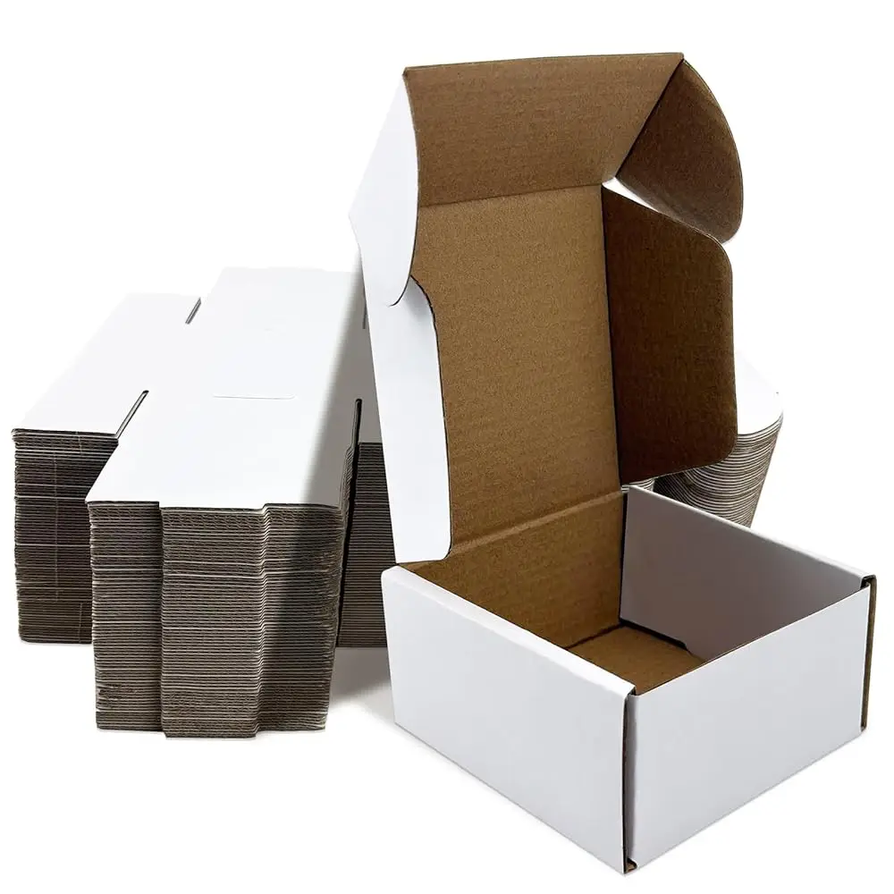 

75 Pack Small Shipping Boxes, 4 x 4 x 2 Inch White Corrugated Mailer Recyclable Cardboard Box for Small Business Packaging,