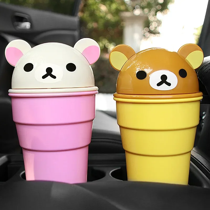 Cartoon cute Rilakkuma Creative car trash can car garbage storage cup desktop cosmetics storage pen holder desktop trash can