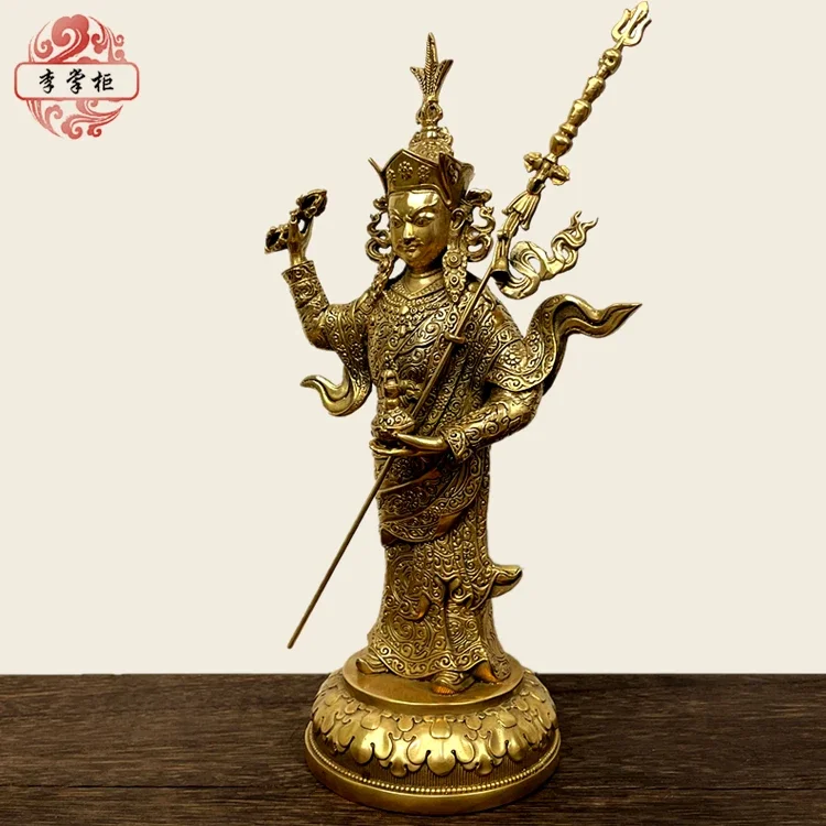 Tibetan Tantra Large Copper Lotus Peanut Guru Buddha Statue with Brass Tibetan Characters Lotus Master Ornament Seiko