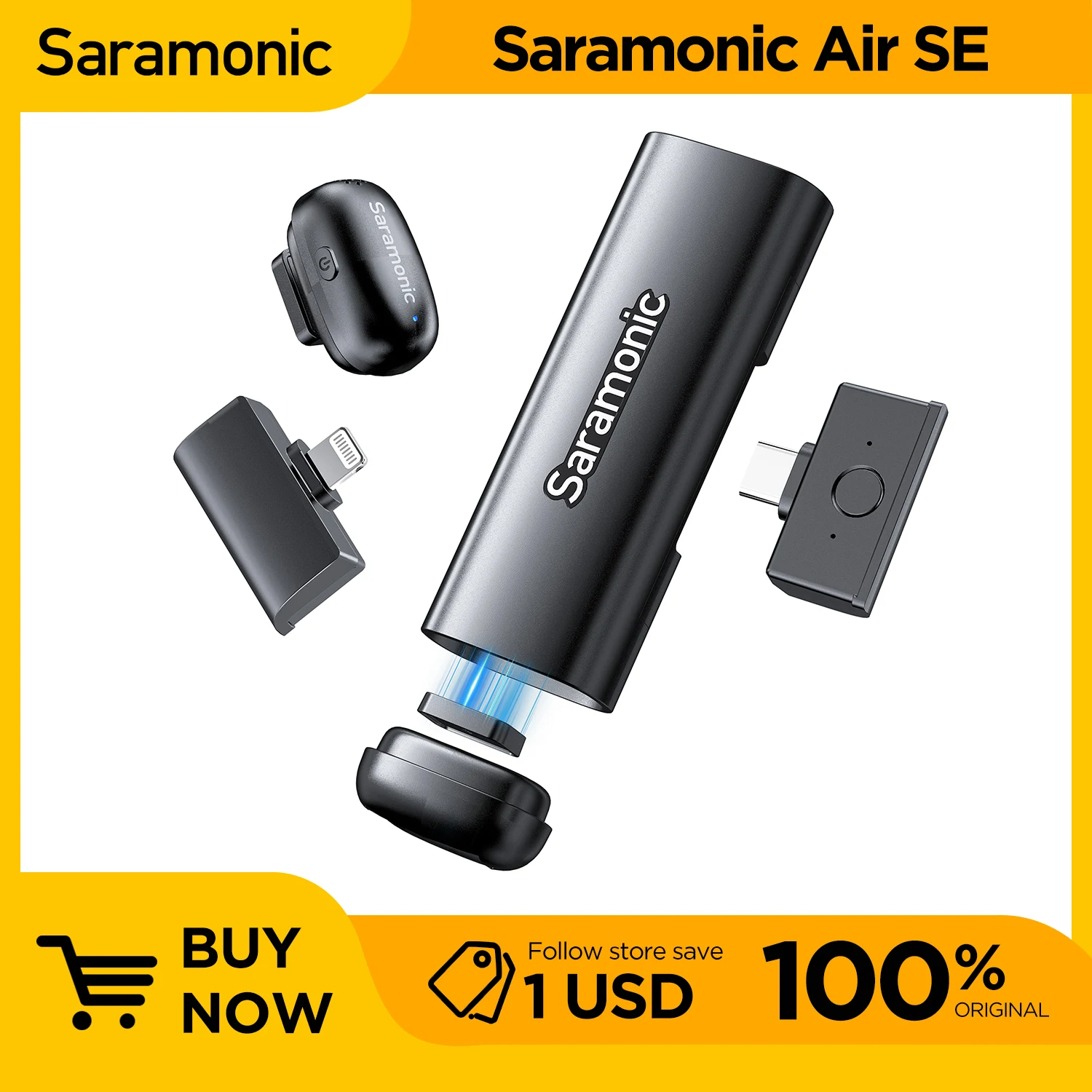 

Saramonic Air SE Wireless Lapel Microphone Kit, AI Noise Reduction, Compatible with USB-C and Lightning Devices