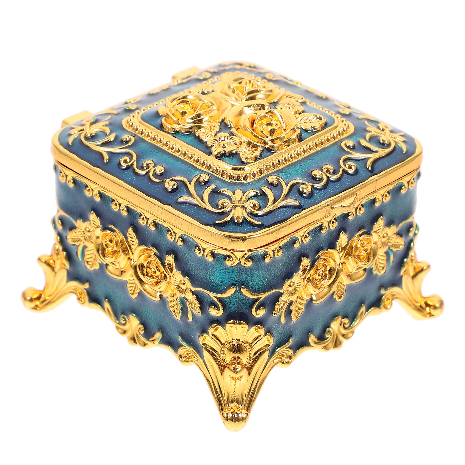 

Jewelry Box Vintage Blue Zinc Alloy Desktop Earring Case Necklace Bracelet Organizer Storage Home Decor Keepsake Gift