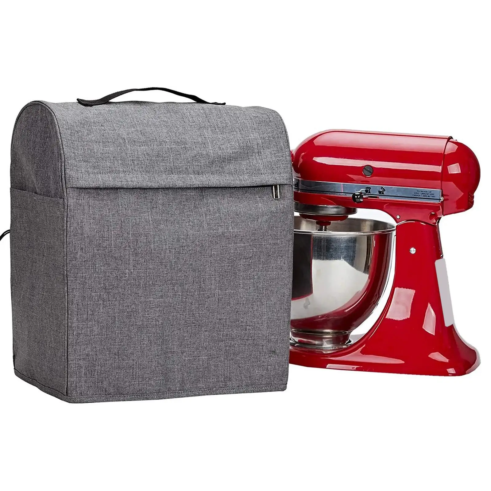 Stand Mixer Dust Proof Cover 14x9.5X14inch with 4 Exterior Pockets for Tilt Head 4.5-5 Quart Machine Washable Light Gray