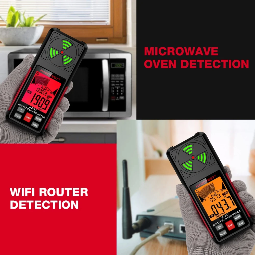 HABOTEST HT627 medidor EMF profesional, Detector de radiación de campo electromagnético, portátil de mano, medidor de advertencia de radiofrecuencia