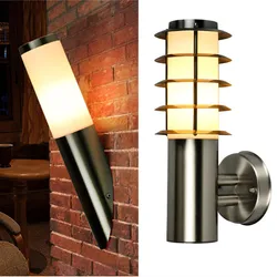 Luz Exterior moderna impermeable, luces de pared de acero inoxidable E27 para jardín, balcón, pasillo, accesorios de lámparas de pared Exterior, candelabro