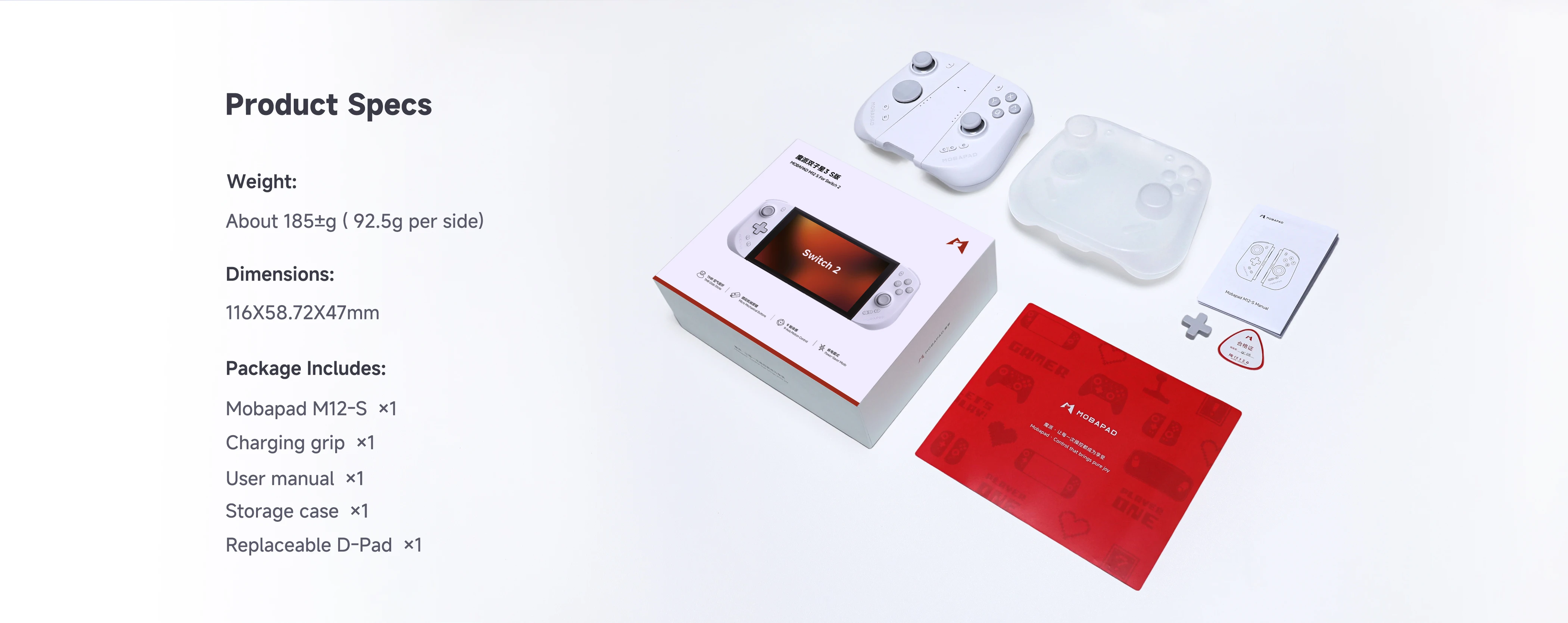 Mobapad Schwarz, Weiß, Grau Gamepad – Der beste Switch 2 Joy-Con für Dritte: Mobapad M12 S mit Tasche, Ladegriff und Gamecontroller – Detail 12