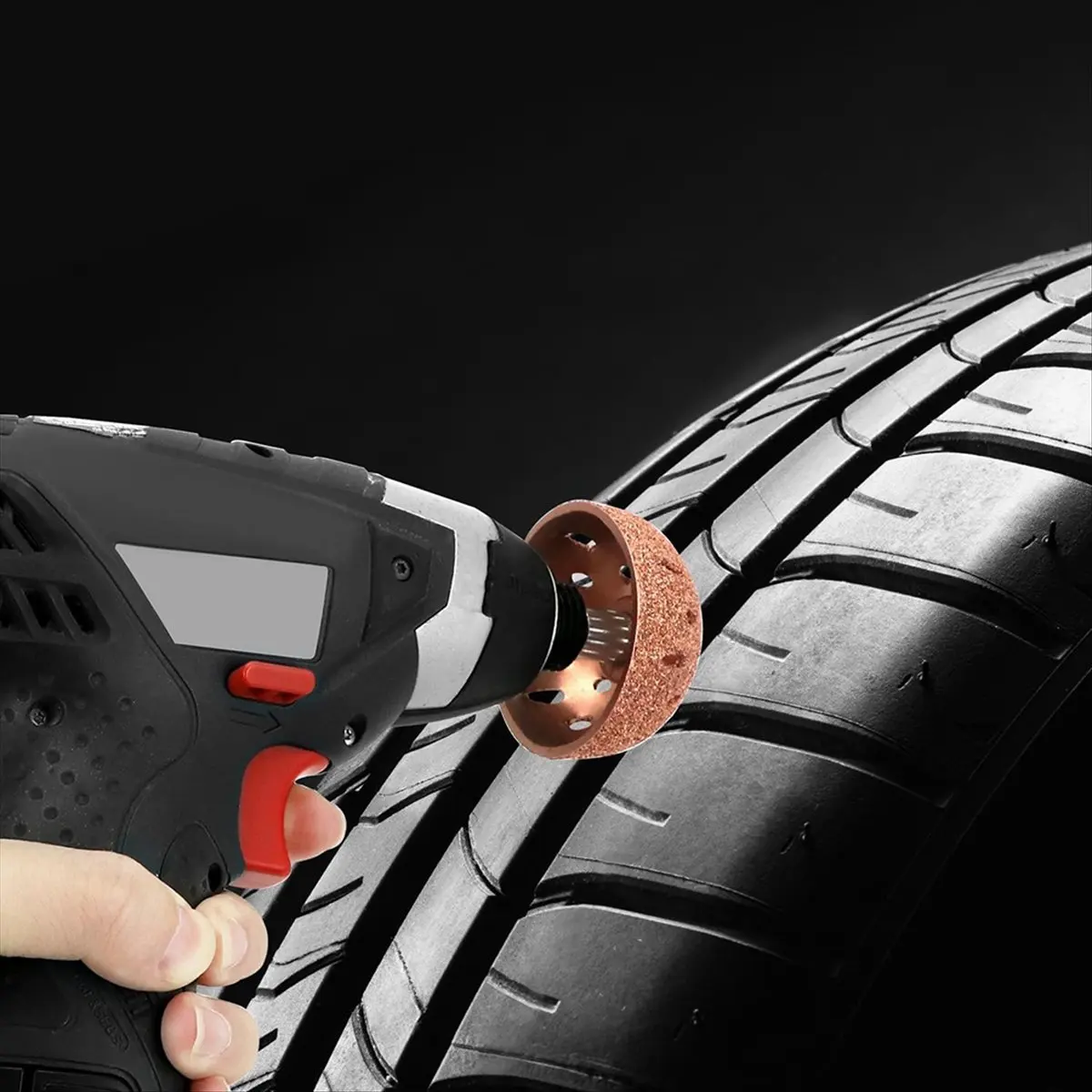 A50U Tire Repair Patch Tools Set, 42mm & 55mm Tungsten Steel Buffing Wheels with Tire Patch Roller, Scraping Cutter