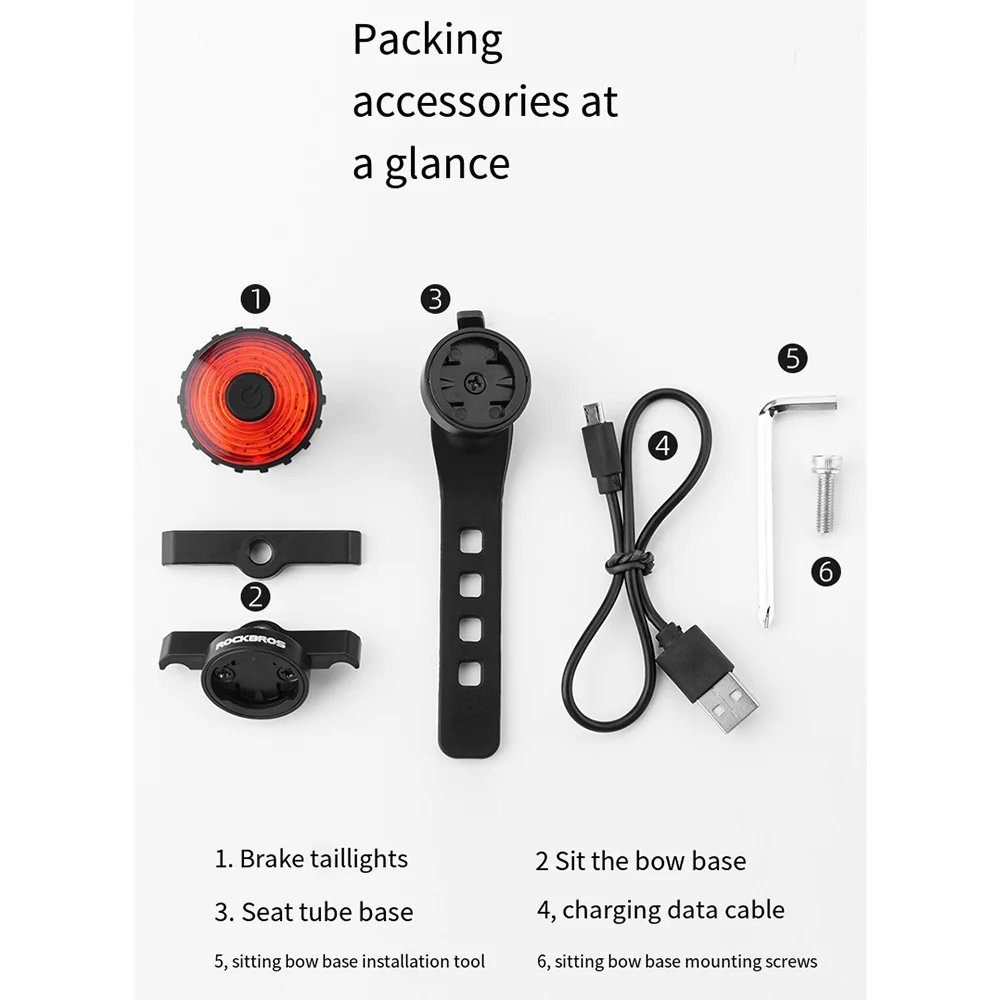 

ROCKBROS задняя сигнальная лампа для велосипеда, умный датчик тормоза, задний фонарь для велосипеда, зарядка, задний фонарь для езды на велосипеде, ночная езда