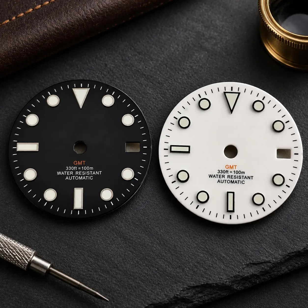Herrenuhr-Ersatzteil NH34 GMT Zifferblatt Schwarz Orange Blau Grün Leuchtend Uhrwerk-Zubehör