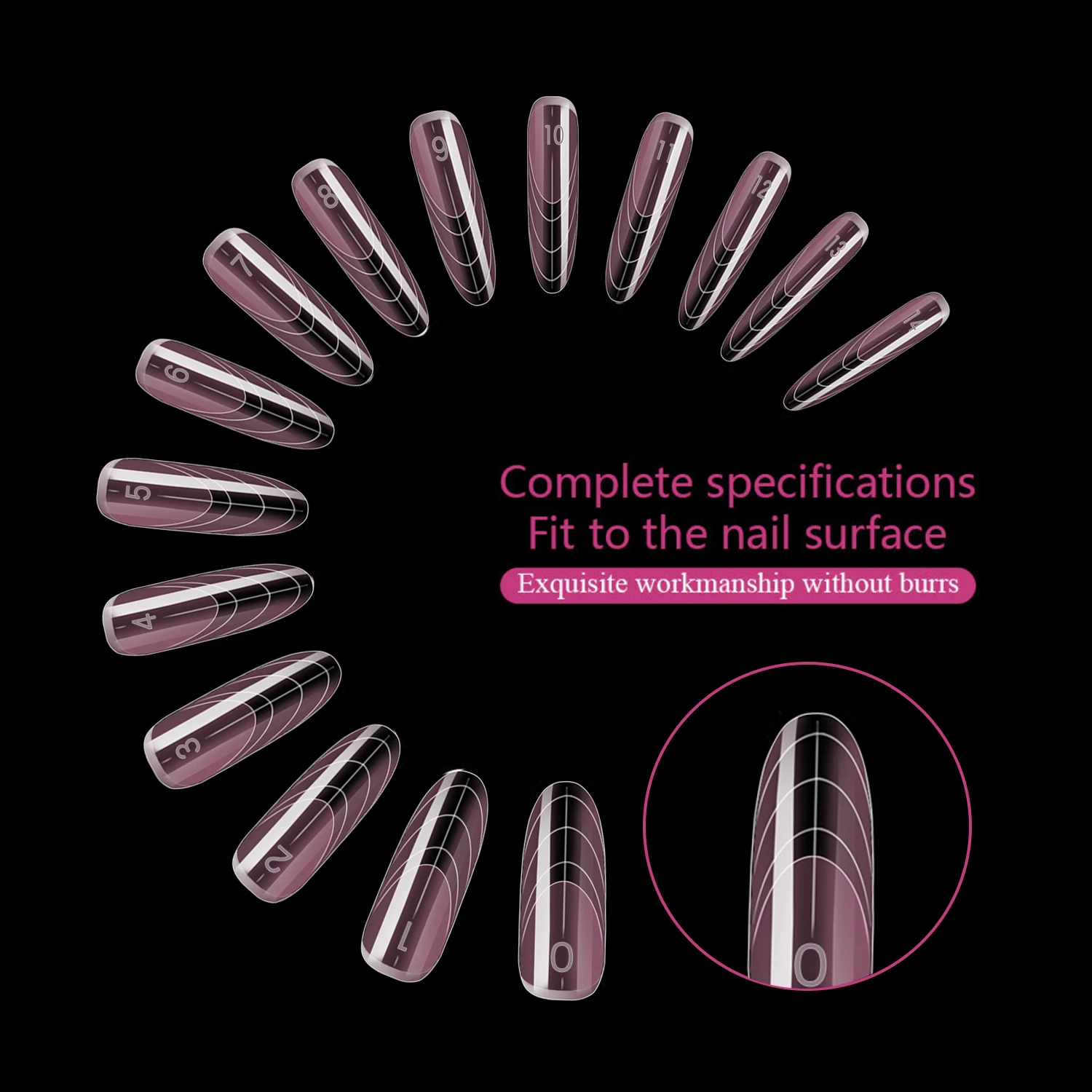 แบบเล็บปลอมอะคริลิคทรงรีสีชมพูใส 150 ชิ้น สำหรับต่อเล็บแบบฝรั่งเศส ใช้กับเจลยูวี สร้างเล็บได้รวดเร็ว