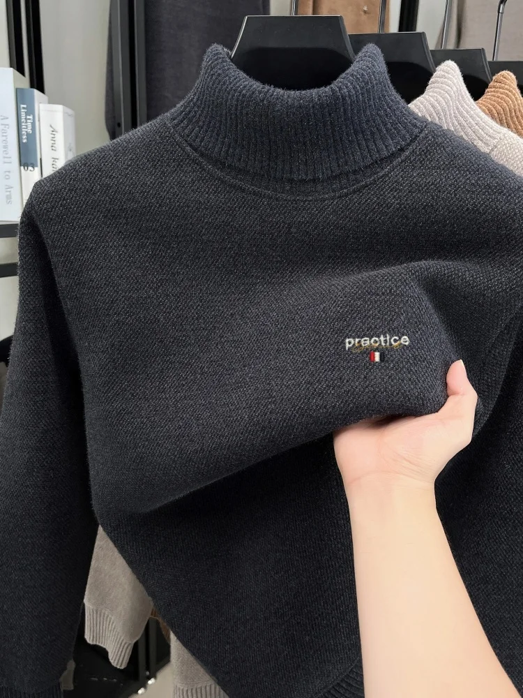 

Light luxury men's high neck sweater high-end brand letter embroidery soft plush warm warm autumn winter casual knitted pullover