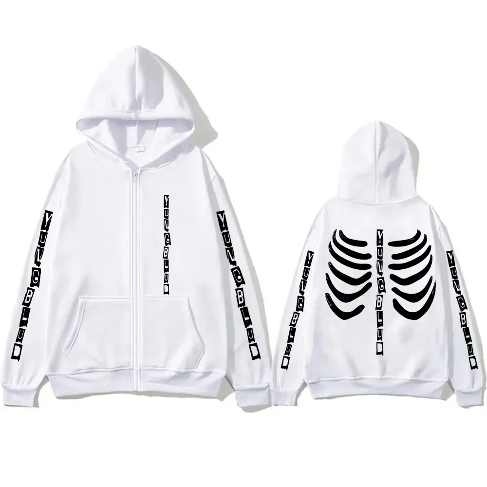 المغني Yungblud الهيكل العظمي الجرافيك قلنسوة بسحاب الرجال النساء موضة روك المتضخم زمم سترة الذكور عادية القطن الخريف الشتاء
