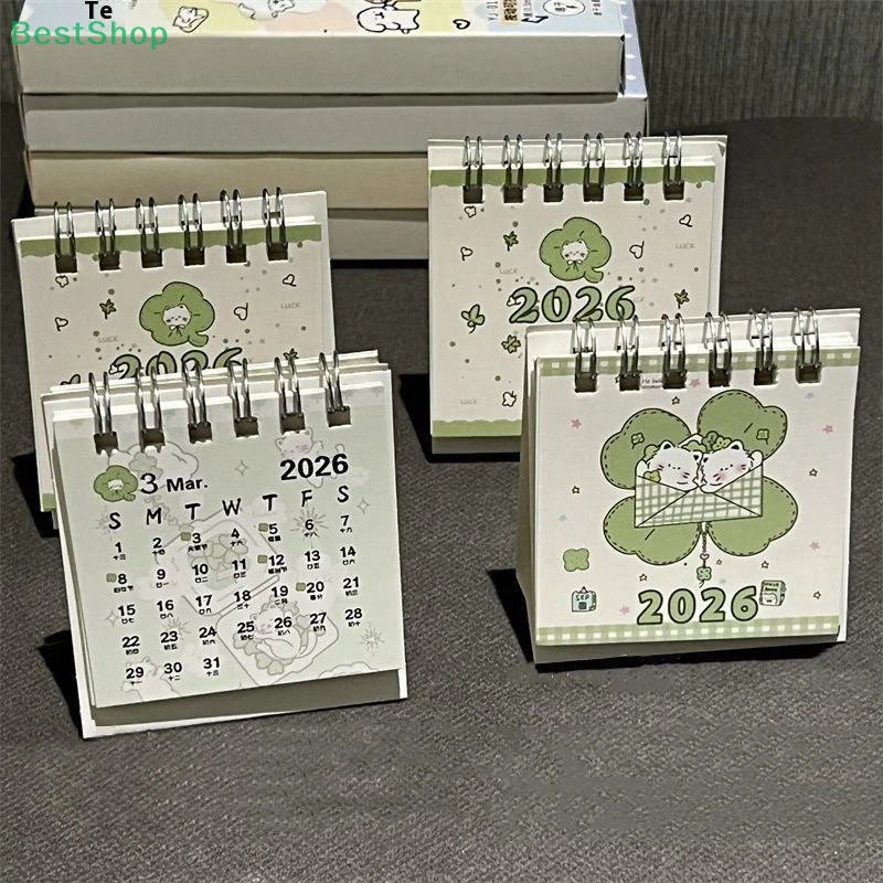 Lucky Cat Themed 2026 Mini Desktop Calendar Ins Style Decoration For Students Office Desk Organizer Cute Schedule Planner