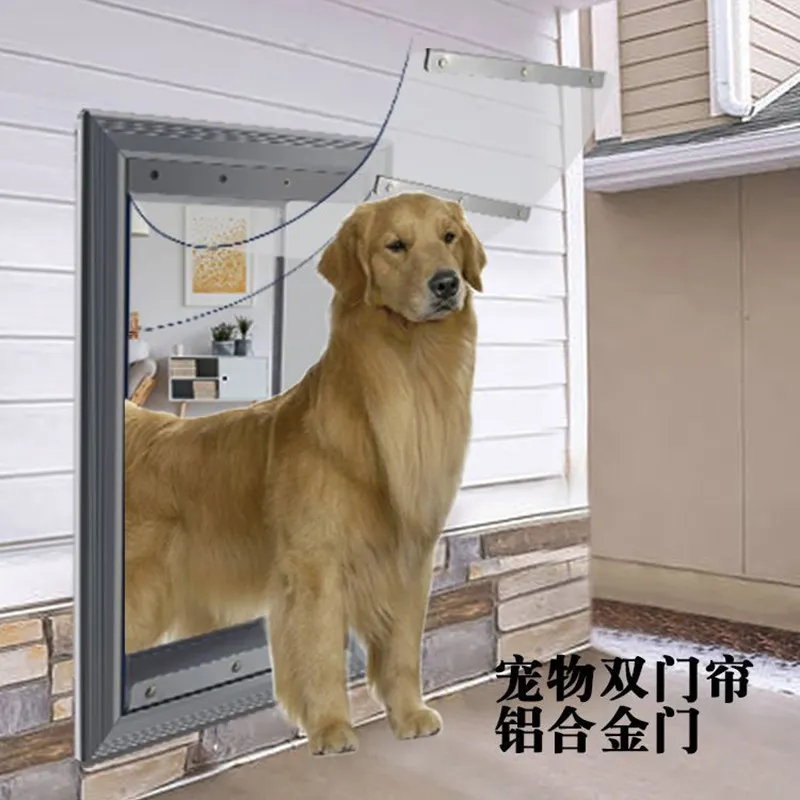 Wall Mount Aluminum Alloy Dog Door, Auto Reset Anti-Scratch Pet Door for Free In & Out，32.5*51.8*12.5cm