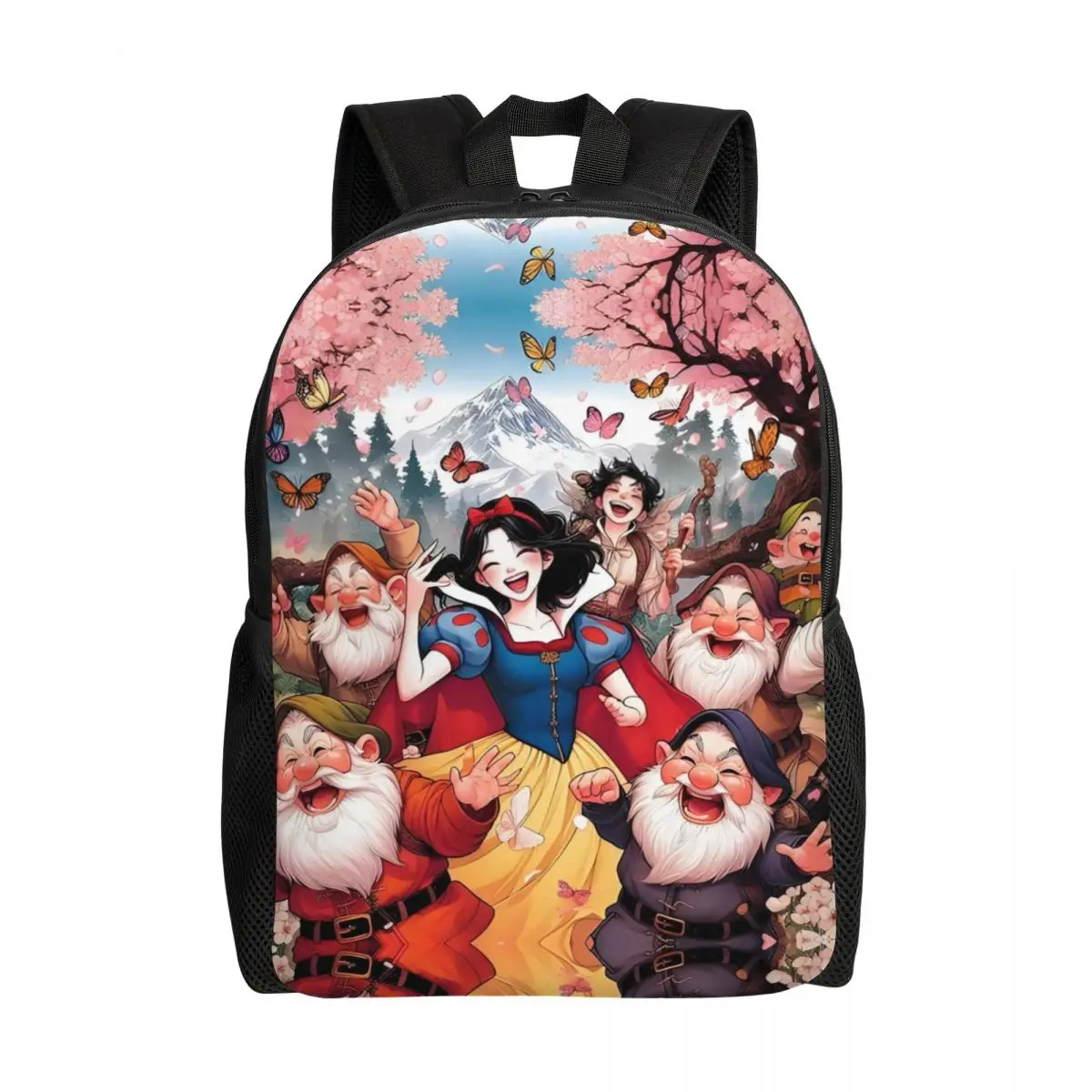 

Custom Snow White And The Seven Dwarfs Backpacks for Women Men Water Resistant School College Fashion Film Bag Print Bookbag
