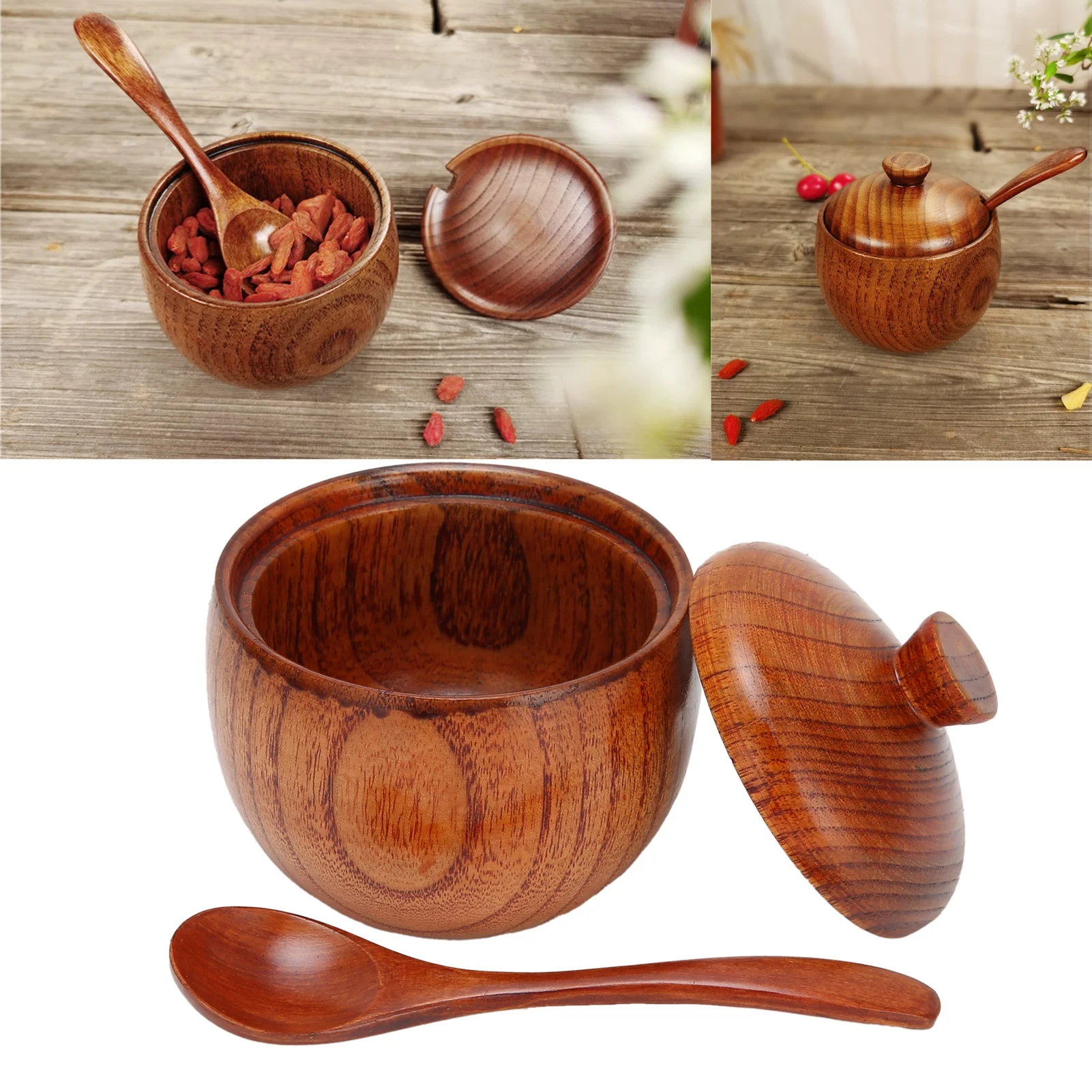 Holz Gewürz glas Zucker dose Salz Pfeffer Gewürz box mit Löffel und Deckel Home Küche Koch werkzeug