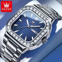 OLEVS-Relojes Para Hombre con correa de acero inoxidable texturizada, reloj con calendario de fecha de diamante, esfera elegante de lujo, serie Nautilus, nuevo