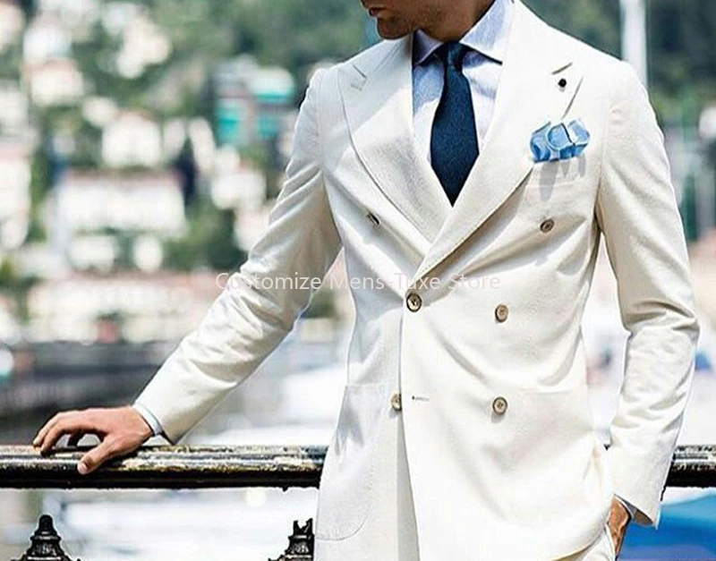 

Custom Made Ivory Men Suits Blazers Casual Groom Wedding Tuxedos Slim Fit Wear 2piece Coat Pant Evening Prom Party