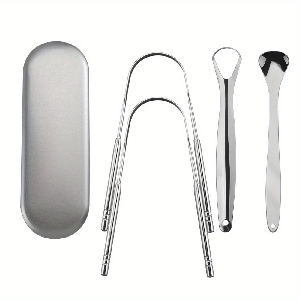 

Набор скребков для языка из 4 предметов, инструмент для бытовой гигиены, легкий и прочный очиститель языка, простой в использовании и чистый, с ящиком для хранения в домашних условиях