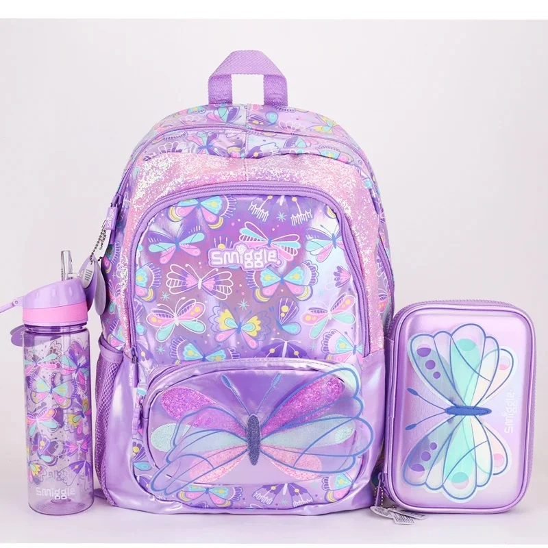 New Cut Australia Smiggle Original Backpack Girls Purple Butterfly Schoolbag Waterproof 16 Inches Fashion Gift Backpack