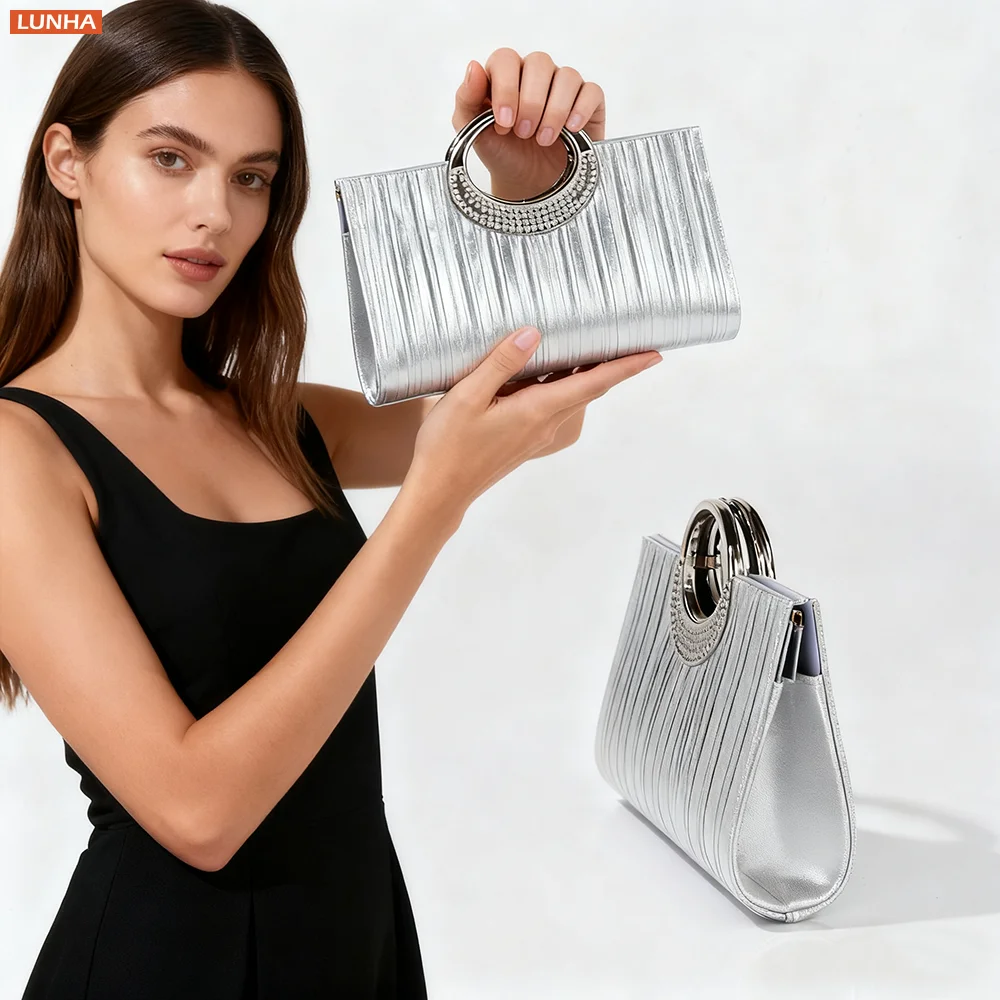 

Женский роскошный вечерний клатч, золотая вечерняя сумочка, серебряная плиссированная сумка на плечо с тиснением для свадебного банкета, торжественное платье