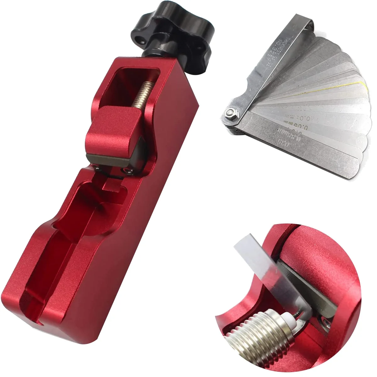 Spark Plug Gap Tool Kit Compatible with Most 10mm 12mm 14mm 16mm Spark Plugs,(RED+Feeler Gauge)