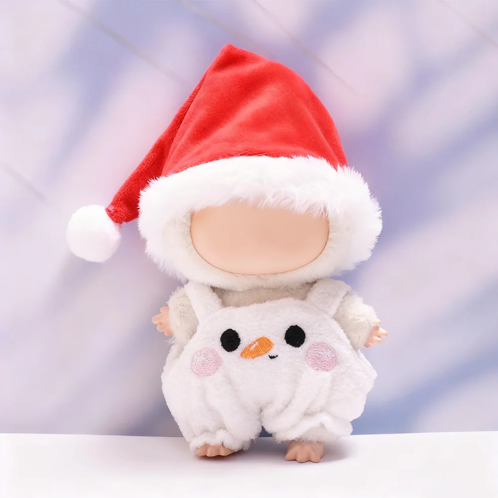 Vestiti per bambole carini per accessori di abbigliamento Labubu da 17 cm con cappello da Babbo Natale seduti costumi da festa decorazioni ciondolo di lusso fai da te