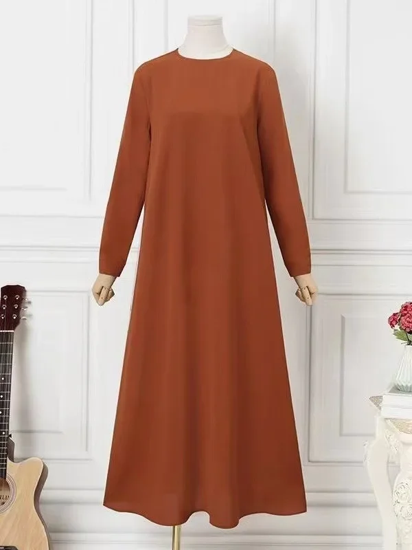 Abaya-Robe longue à manches longues pour femmes, couleur unie, décontractée, élégante, simple, musulmane, modeste, vêtements islamiques, EID, Ramadan