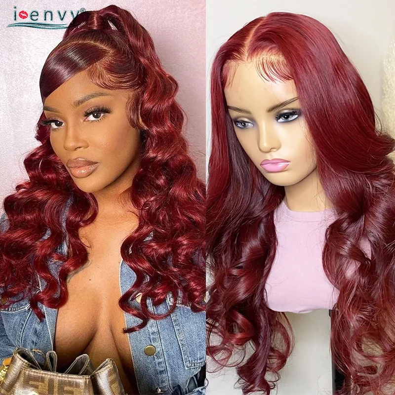 

Burgundy Body Wave Lace Front Wigs For Women 13X4 Hd Transparent Lace Frontal Wig Brazilian Red Lace Front Human Hair Wigs Curly