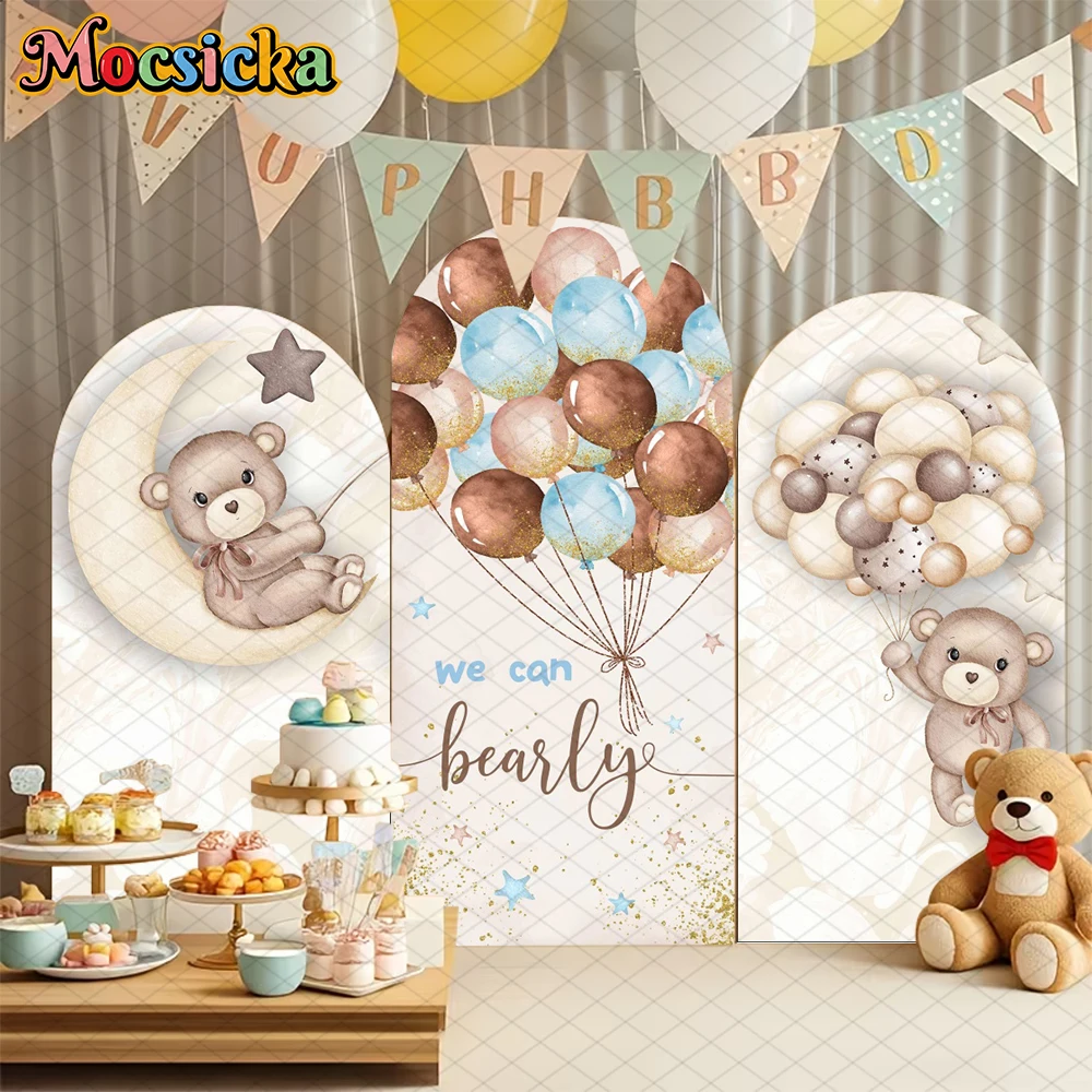 Mocsicka Baby Shower Arch Cover Background Happy Birthday Boy Girl Photo Arched Backdrop Balloon Pattern Beaily Bear Decor Props