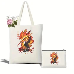 Demon Slayer tote bag Anime Shopping Bags Rengoku Shoulder Bag Demon Slay Shirt Anime merch Set Your Heart Ablaze Canvas Bag