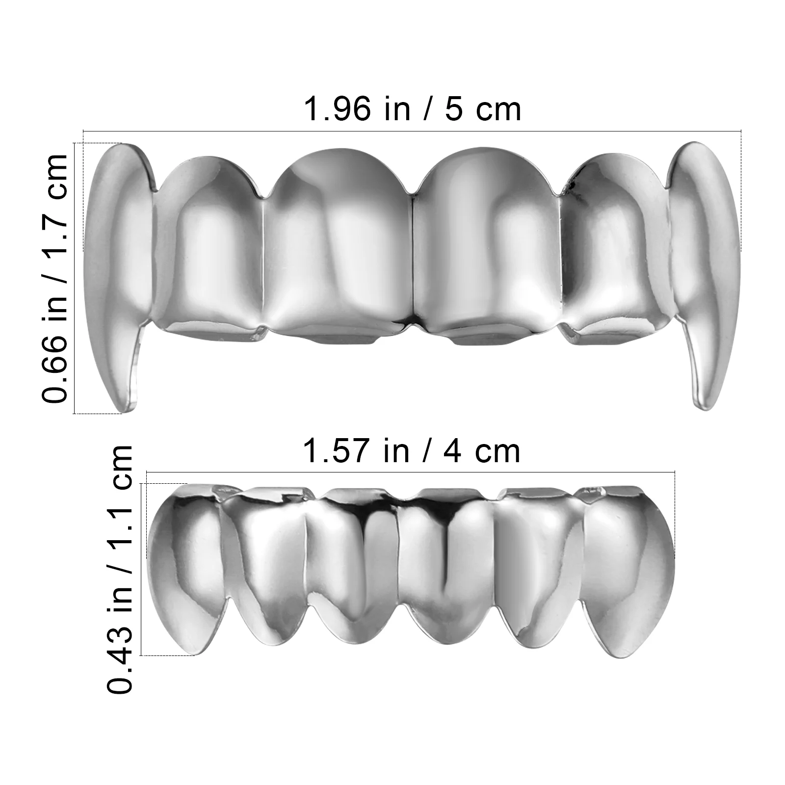 Teeth Jewelry Silver Teeth Braces and Bottom Set Shiny Teeth