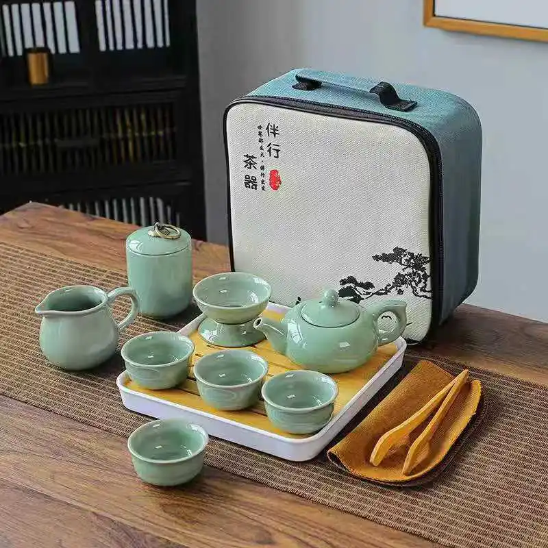 

Chinese Kung Fu Travel Set, Ceramic Portable Teapot,Travel Tea Set Portable Outdoor Kung Fu Ceramic Teapot Plate Set