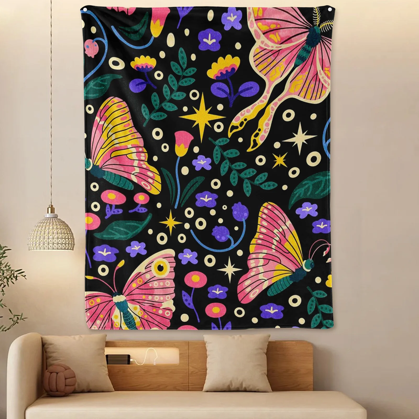 Vibrant Butterfly And Leaf Design Blanket In Green And Yellow For A Fresh And Nature-Inspired Home Decor Accent Piece