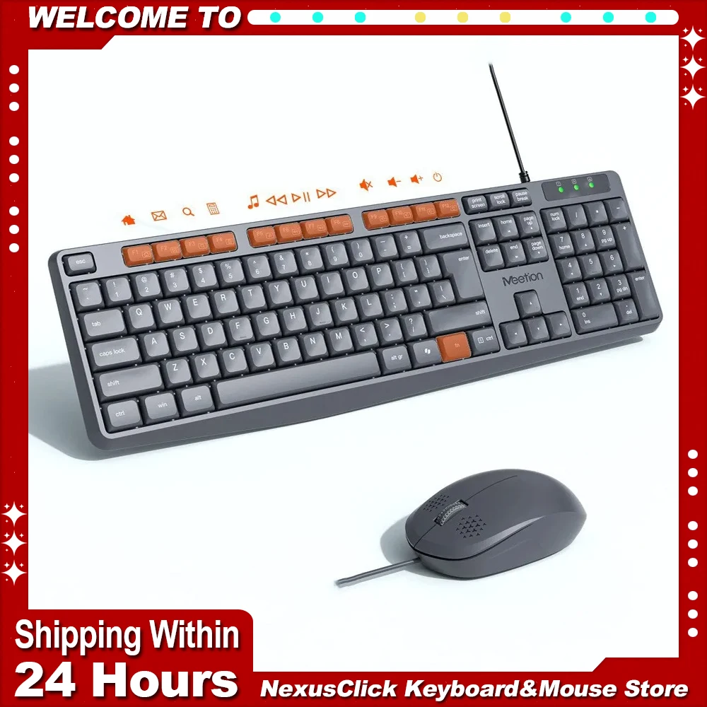 

Wired Keyboard Mouse Set 104 Keys Office English Arabic Keyboard Keys Low Noise Keyboard Ergonomic Keyboard for Home Office