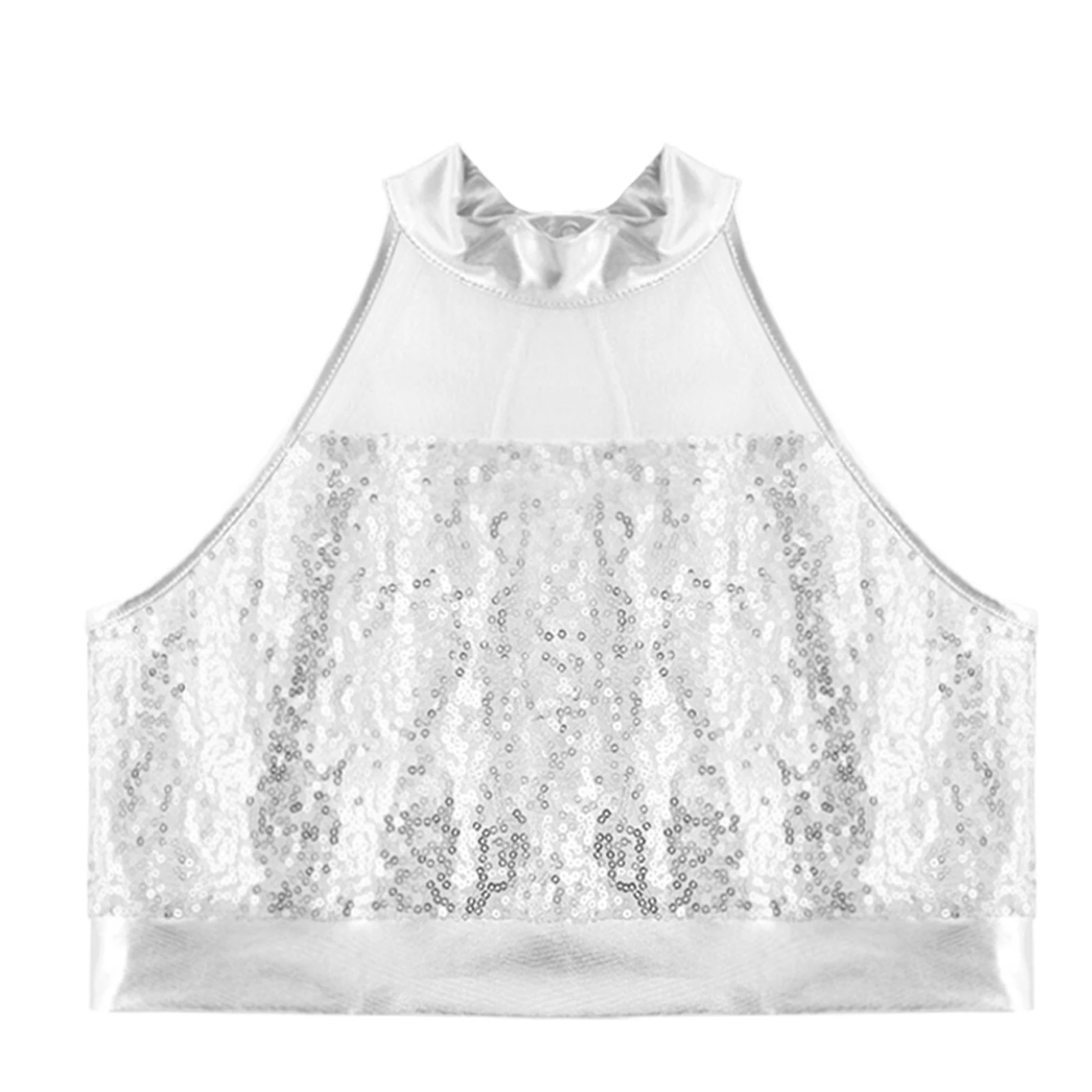 Kid Girls Jazz Dance Costume Tank Tops Disco Outfits Street Hiphop Sequins Crop Top School Show Stage Performance Children's Top