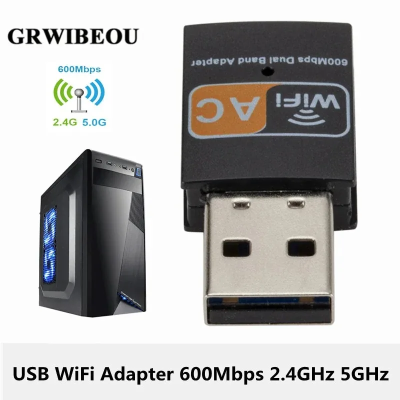 

GRWIBEOU USB WiFi Adapter 600Mbps 2.4GHz 5GHz WiFi Antenna Dual Band 802.11b/n/g/ac Mini Wireless Computer Network Card Receiver