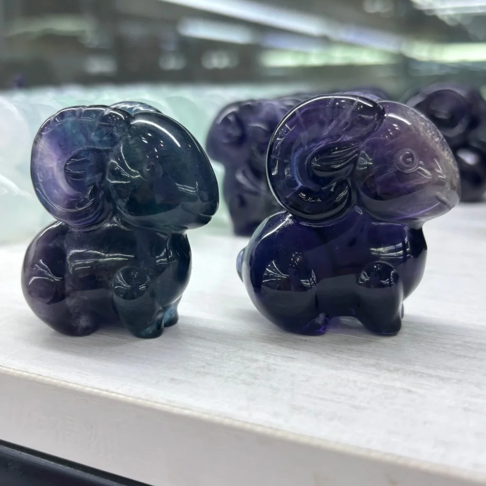 1PC Natural Fluorite Ram Sheep Figurine Hand Carved Crystal Animal Statue Reiki Healing Stone Desktop Home Decor Collectible Gif