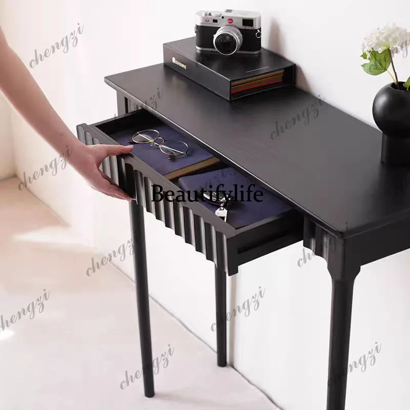 Solid wood black walnut entrance  against the wall Very narrow long strip table Entrance table Narrow table