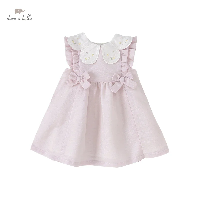 DB2221898 dave bella summer baby girls cute bow floral embroidery dress fashion party dress kids girl infant lolita clothes